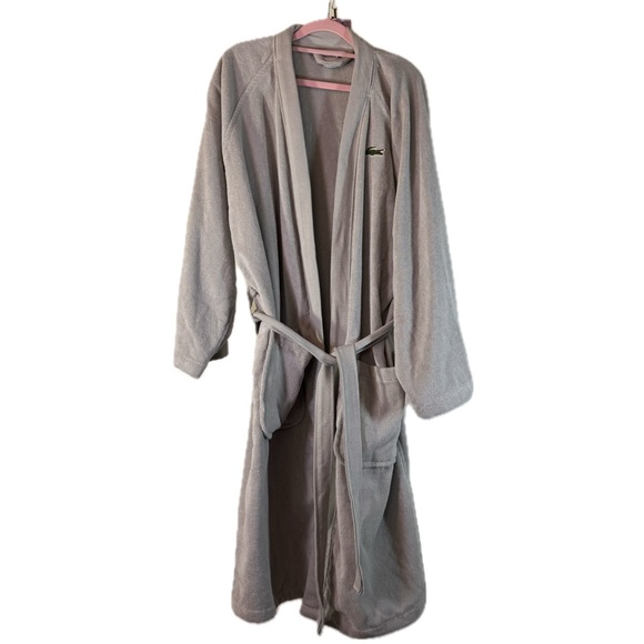 Lacoste Home Piqué Cotton Terry Bathrobe - Meteorite Grey Unisex - Picture 3 of 7